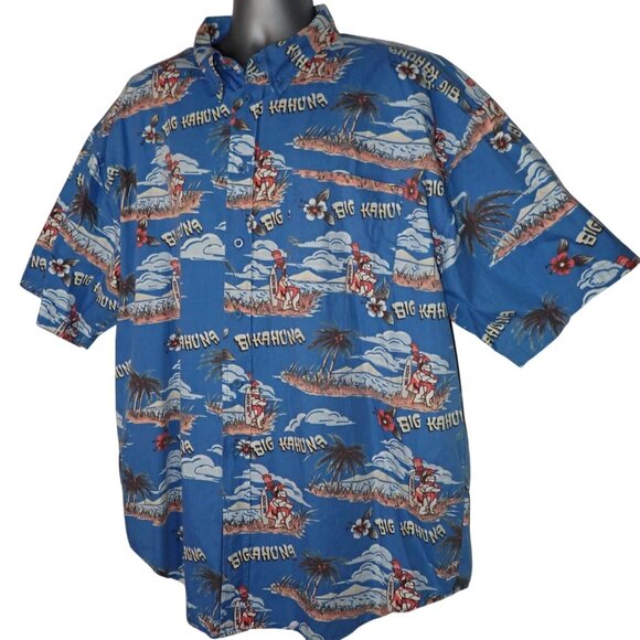 Vintage Big Dogs Hawaiian Shirt Men 3X Kahuna Blue Tropical Surf Vacation Cruise - Picture 2 of 5